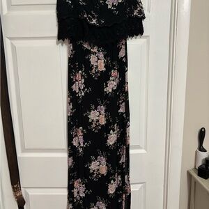 American Eagle Outfitters Black Floral Strapless Dress